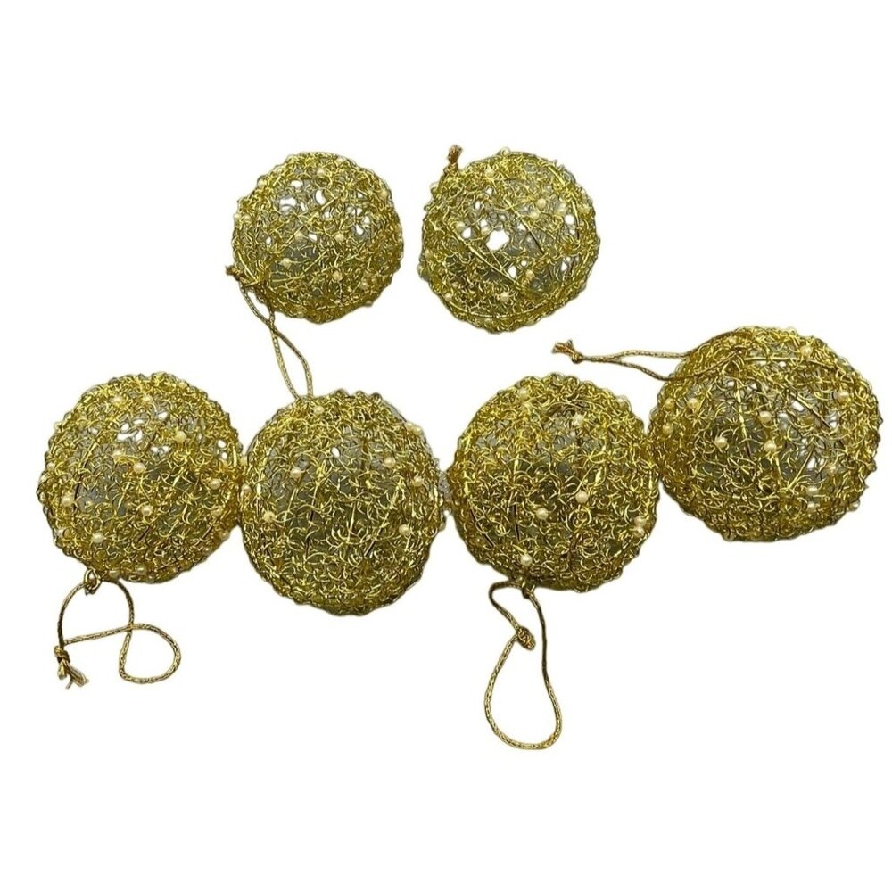 the company store Christmas bulb ornaments 6 gold iron wire foe pearl READ NEW